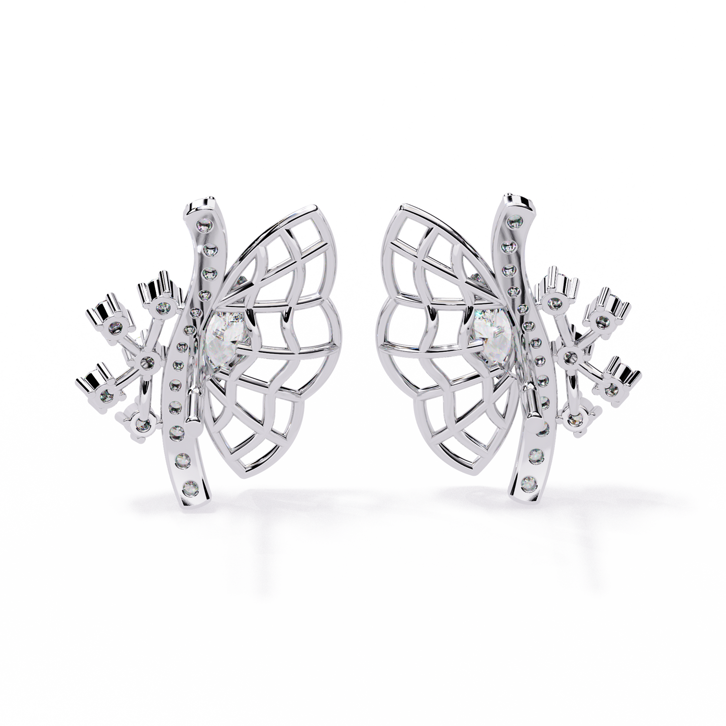 Fluttering Diamond Butterfly Earrings White Gold