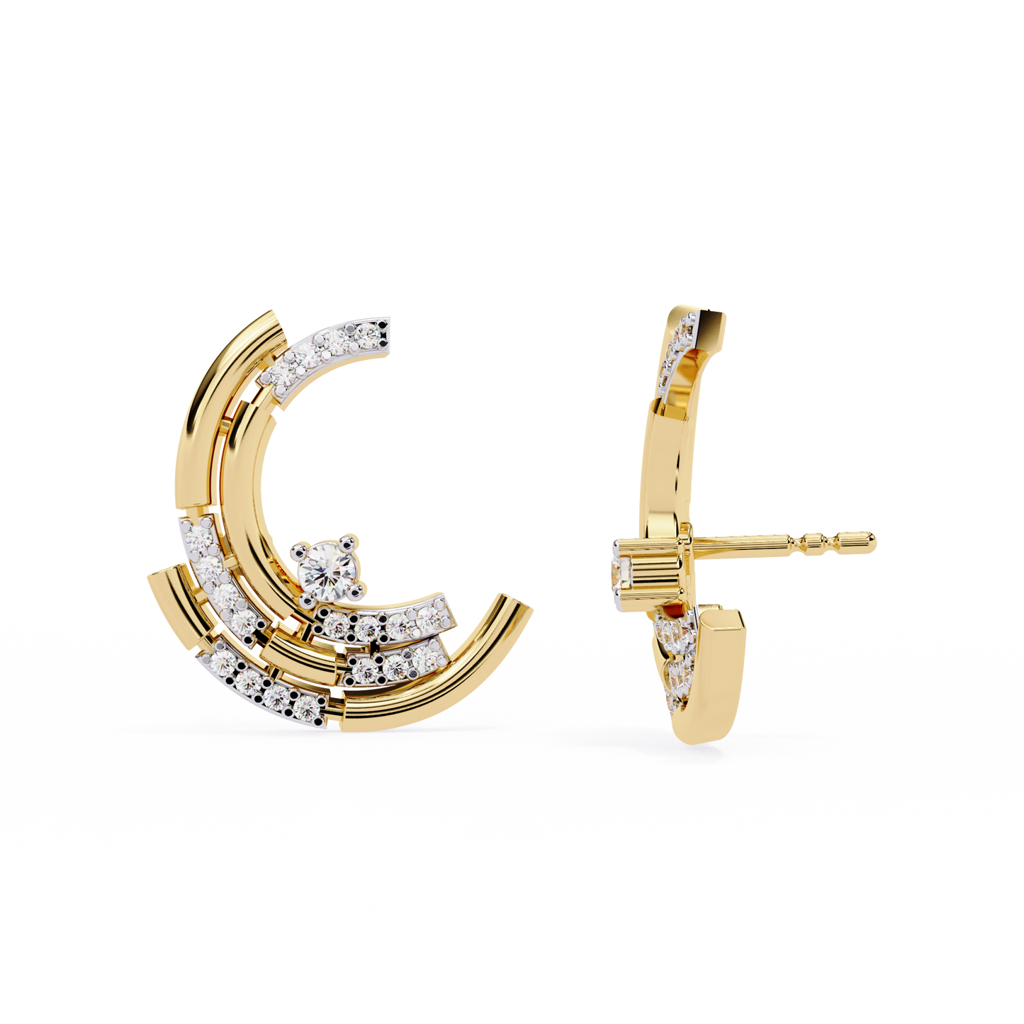 Celestial Arc Diamond Earrings Yellow Gold