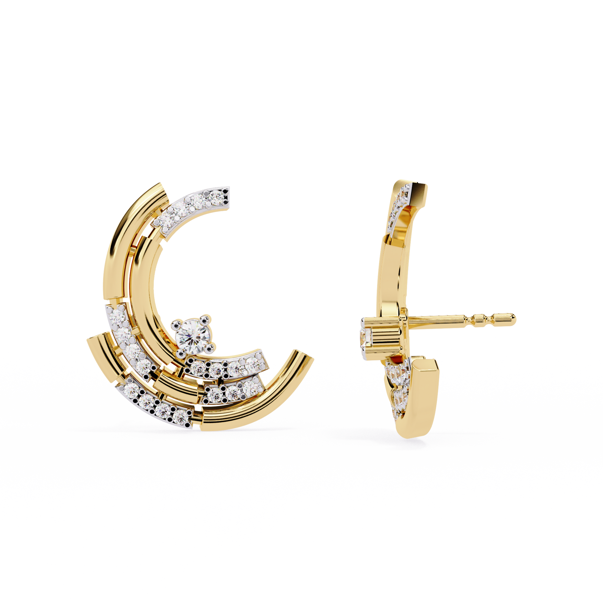 Celestial Arc Diamond Earrings Yellow Gold