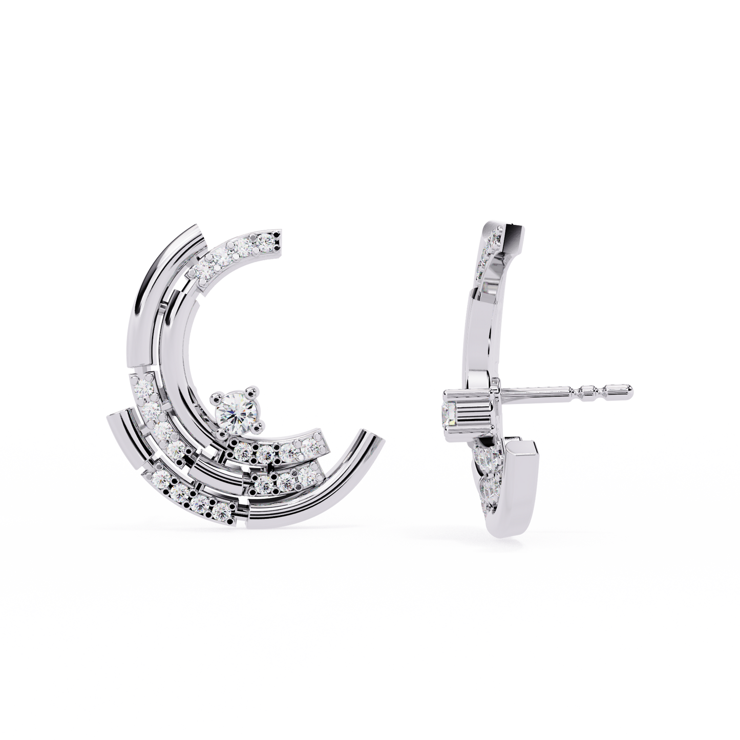 Celestial Arc Diamond Earrings White Gold