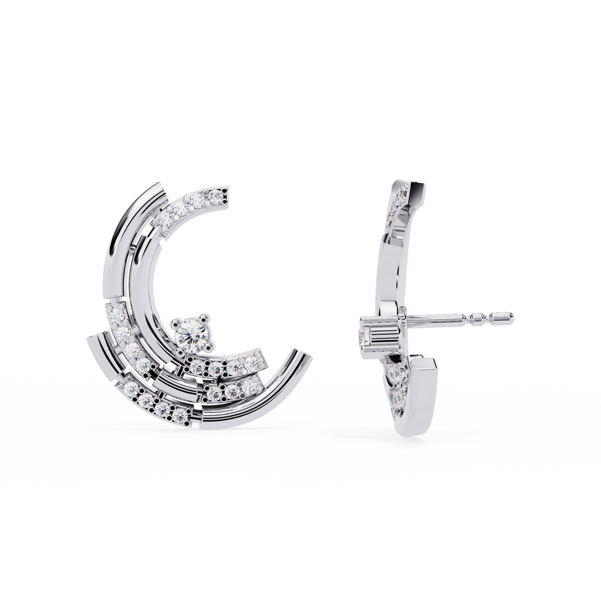 Celestial Arc Diamond Earrings White Gold