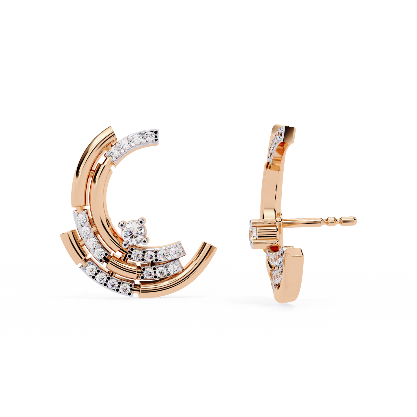 Celestial Arc Diamond Earrings Rose Gold