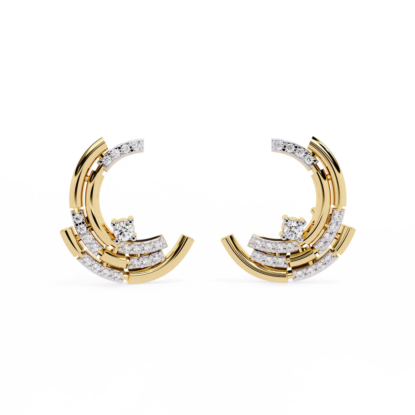 Celestial Arc Diamond Earrings Yellow Gold