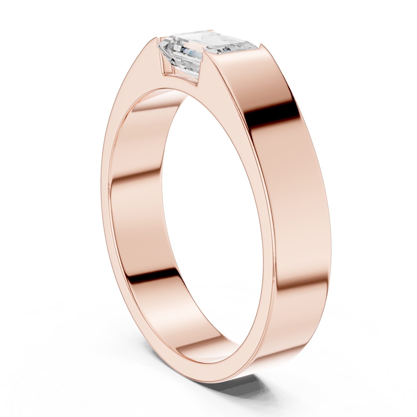 Men’s Emerald Cut Diamond Band Ring Rose Gold 