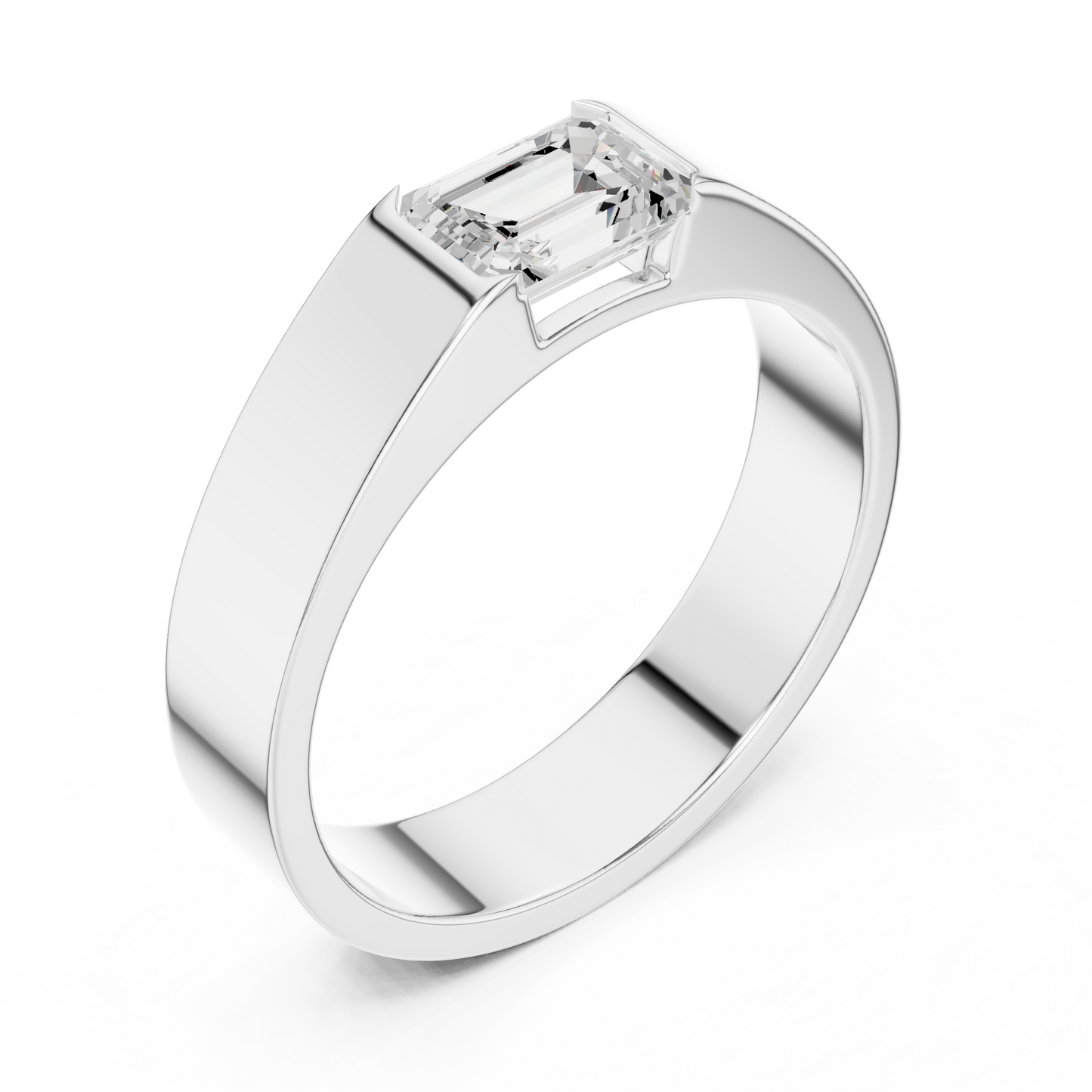 Men’s Emerald Cut Diamond Band Ring White Gold 