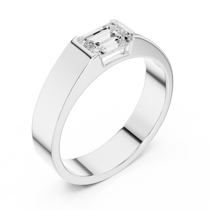 Men’s Emerald Cut Diamond Band Ring White Gold 