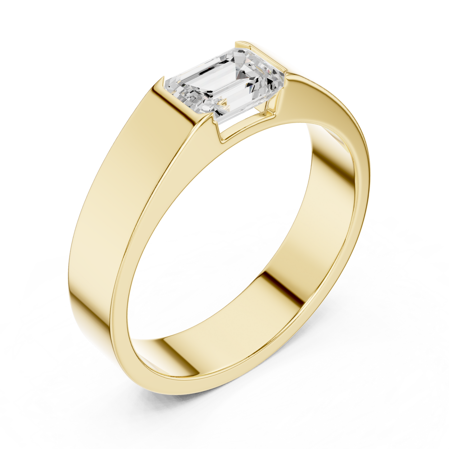 Men’s Emerald Cut Diamond Band Ring Yellow Gold 