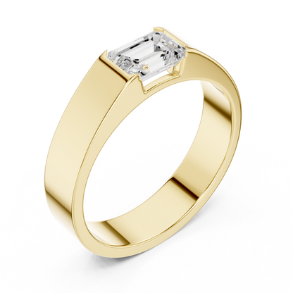 Men’s Emerald Cut Diamond Band Ring Yellow Gold 