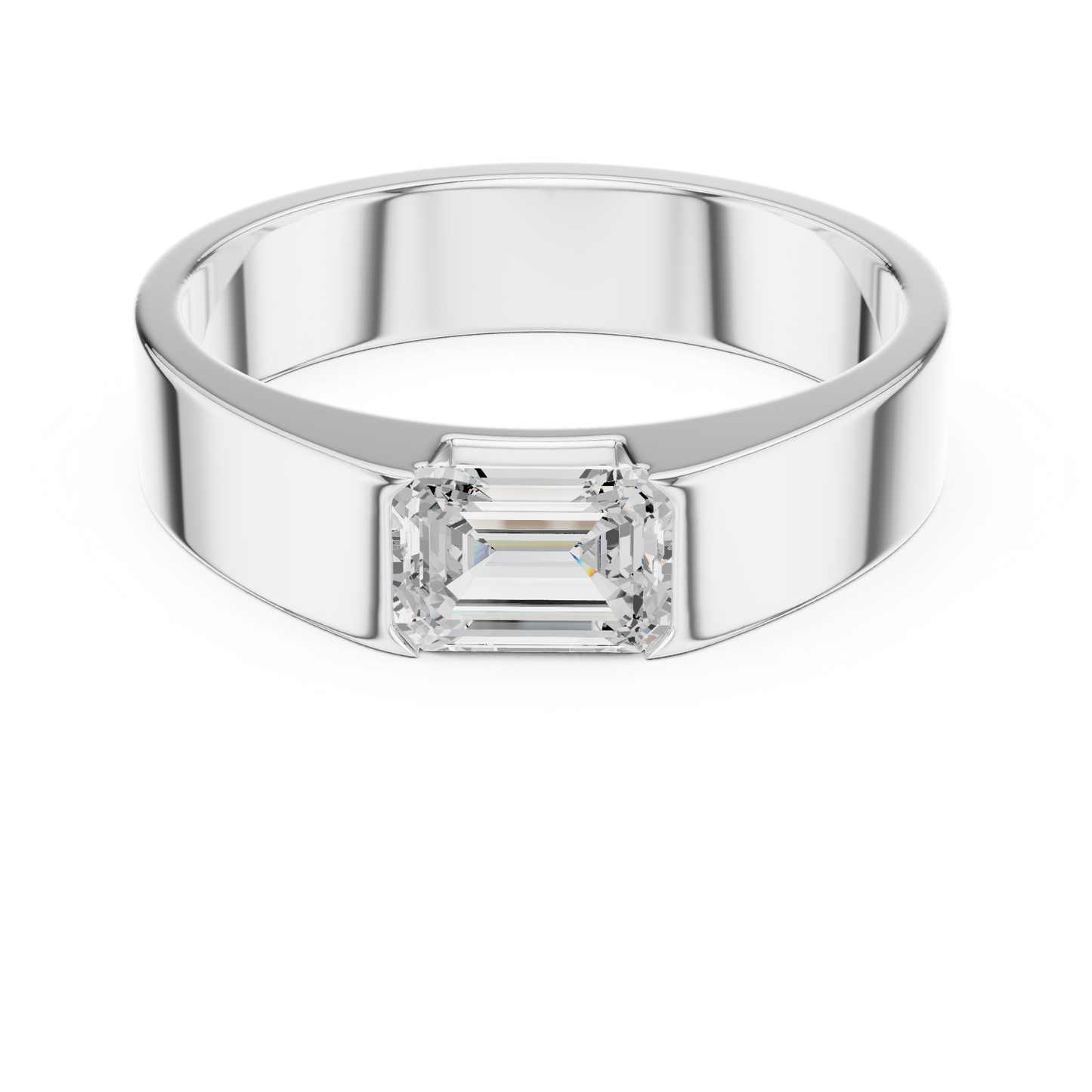 Men’s Emerald Cut Diamond Band Ring White Gold 