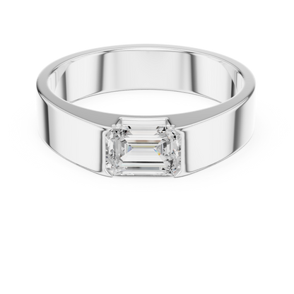 Men’s Emerald Cut Diamond Band Ring White Gold 