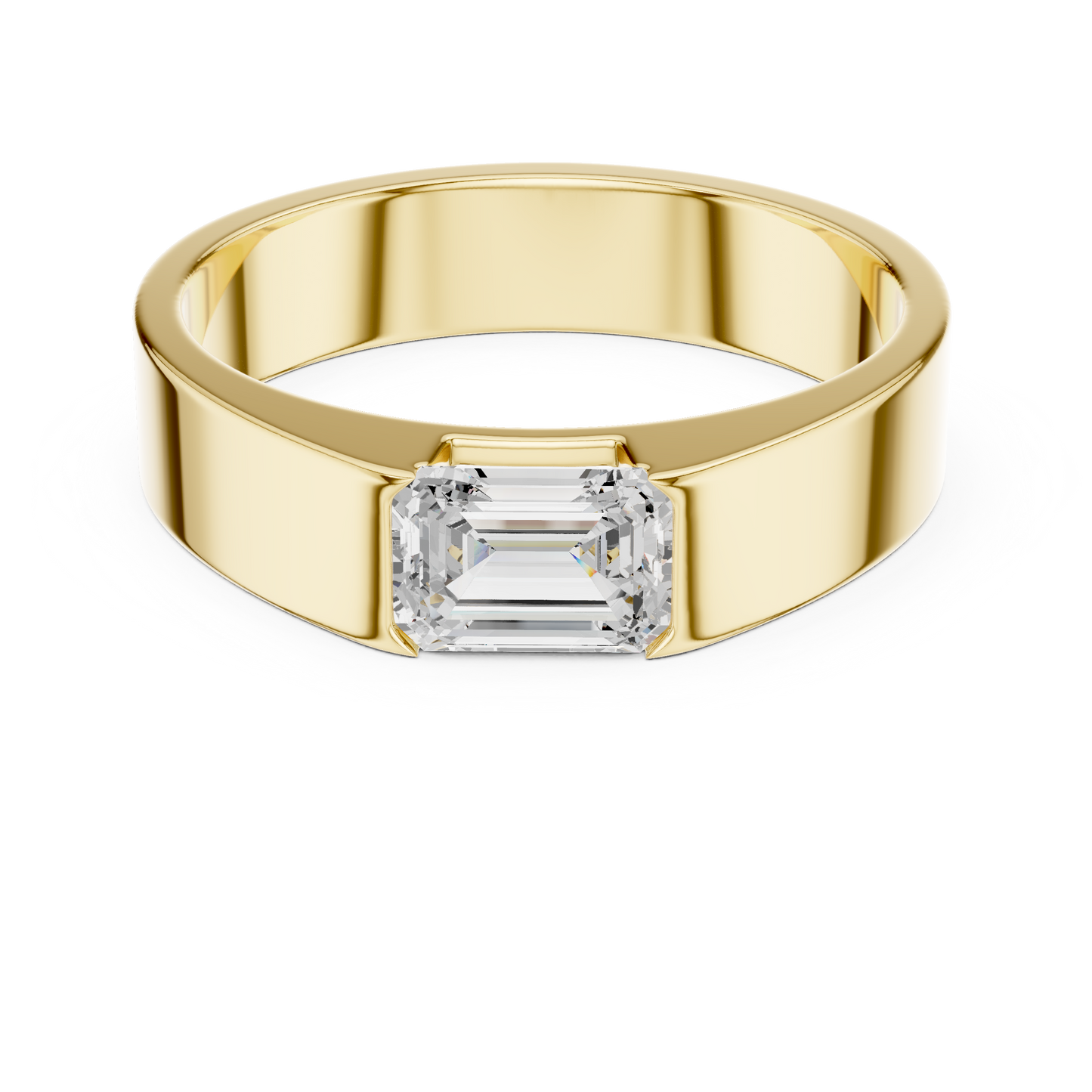 Men’s Emerald Cut Diamond Band Ring Yellow Gold 