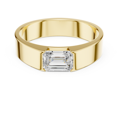 Men’s Emerald Cut Diamond Band Ring Yellow Gold 