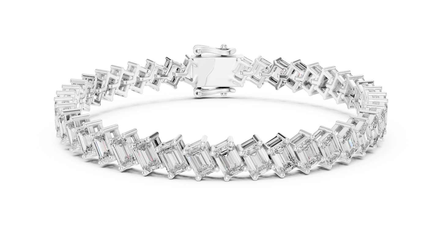 The Diagonal Emerald Cut Diamond Tennis Bracelet