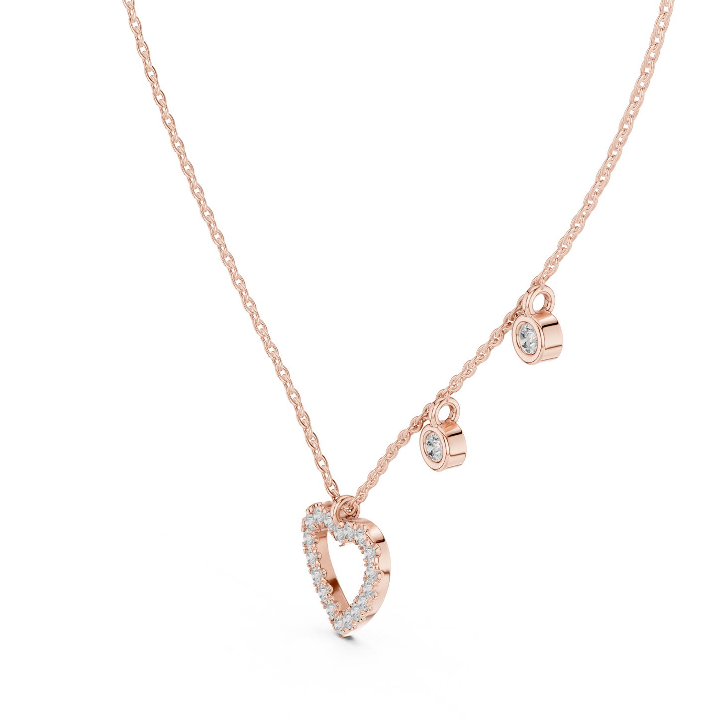 Diamond Heart Charm Necklace Rose Gold