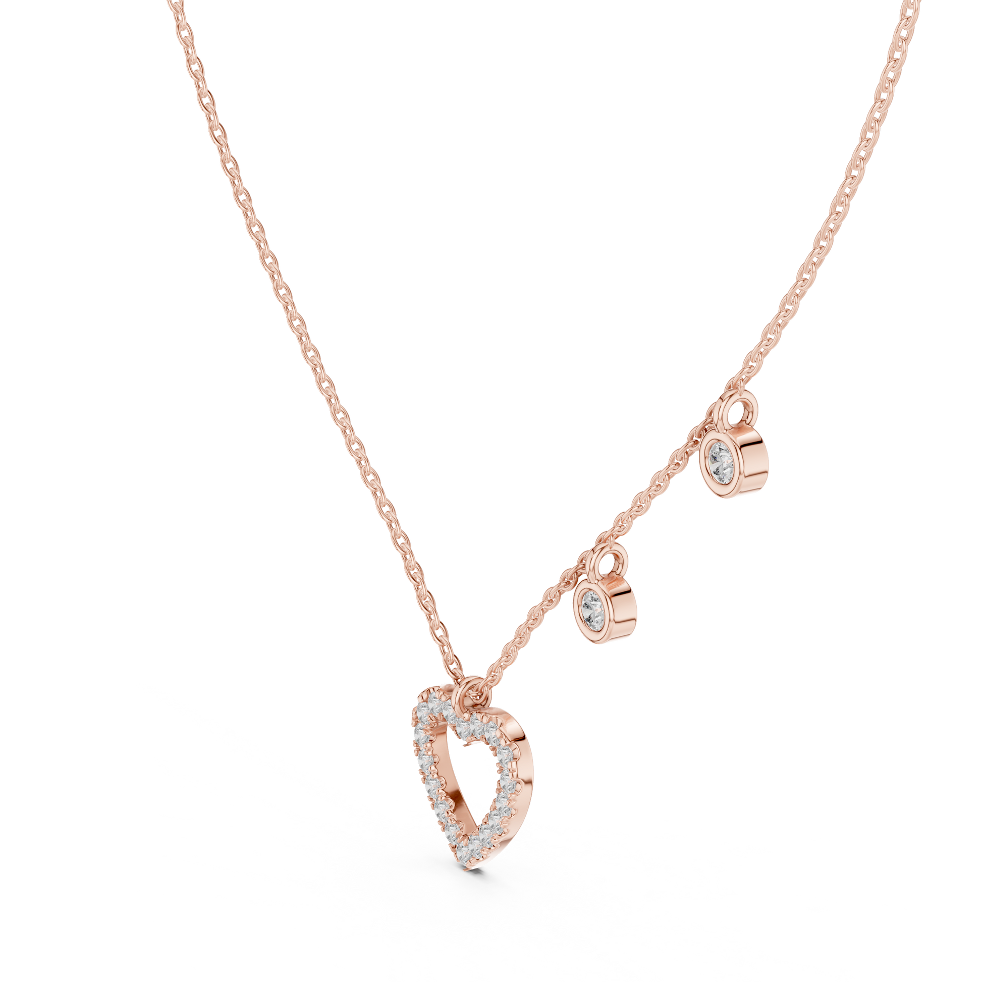 Diamond Heart Charm Necklace Rose Gold