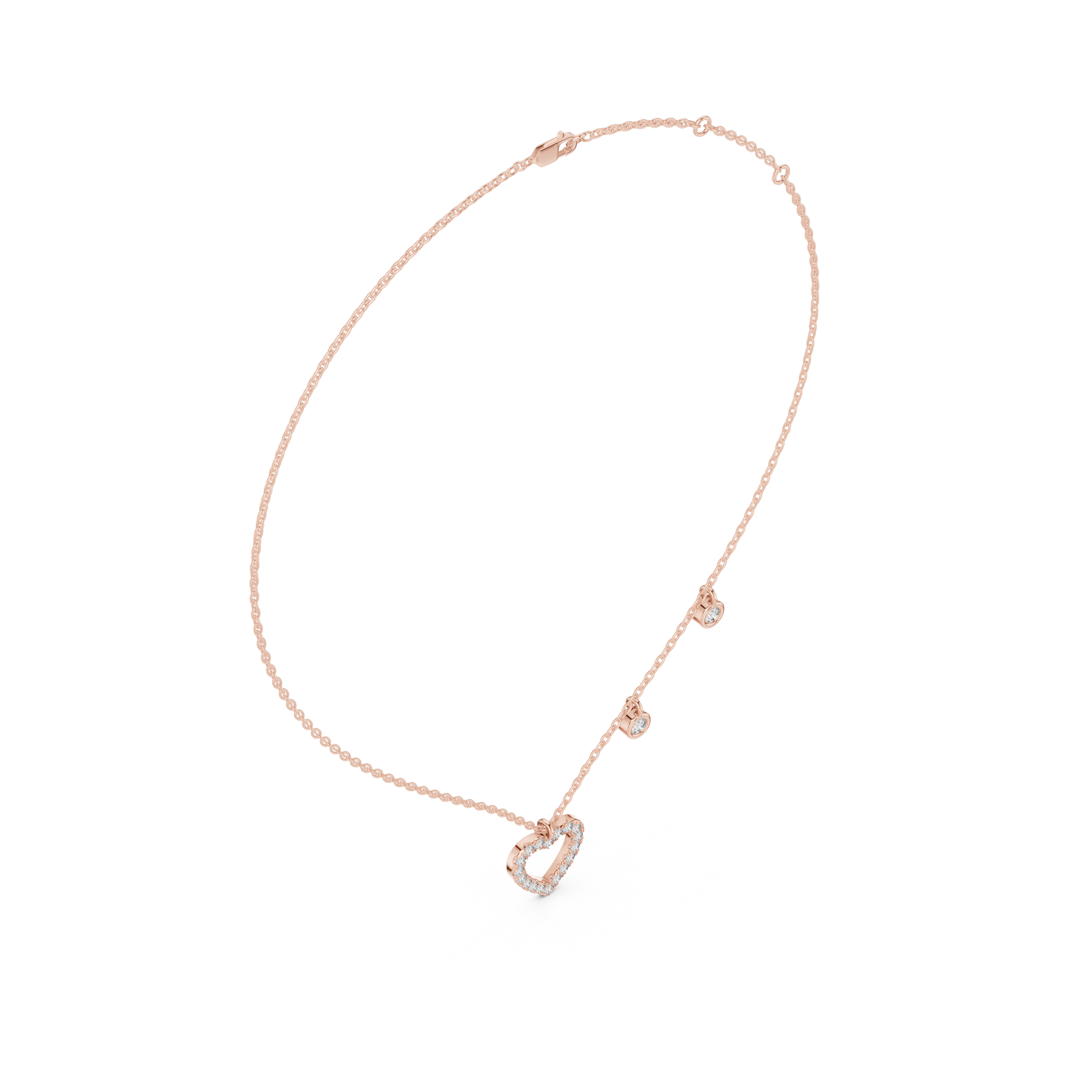 Diamond Heart Charm Necklace Rose Gold
