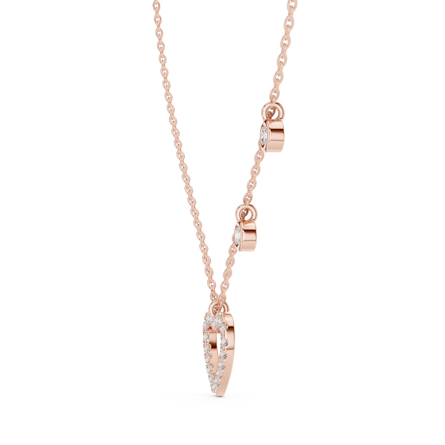 Diamond Heart Charm Necklace Rose Gold