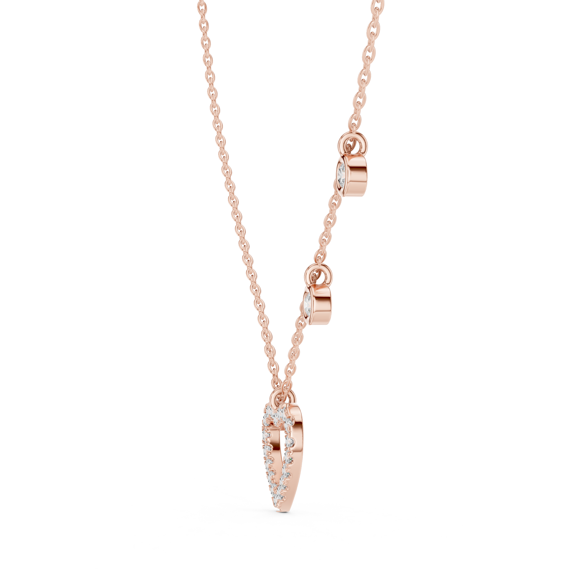 Diamond Heart Charm Necklace Rose Gold
