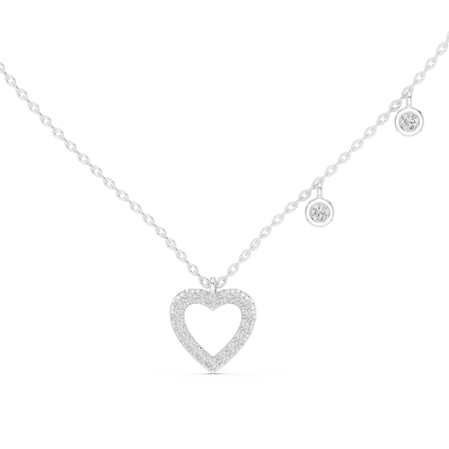 Diamond Heart Charm Necklace White Gold