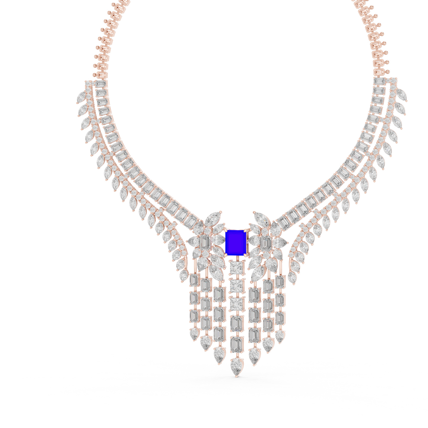 Blue Sapphire Diamond Fringe Statement Necklace