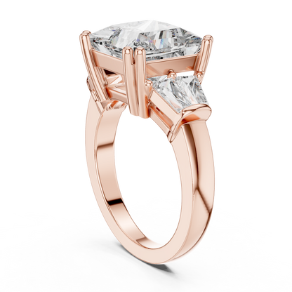 Princess Cut Three-Stone Engagement Ring with Trapezoid Accents