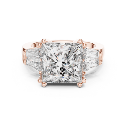 Princess Cut Three-Stone Engagement Ring with Trapezoid Accents