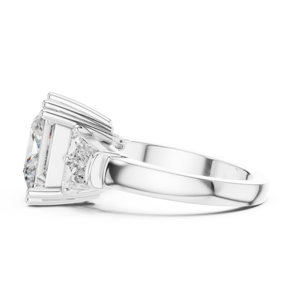 Princess Cut Three-Stone Engagement Ring with Trapezoid Accents