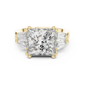 Princess Cut Three-Stone Engagement Ring with Trapezoid Accents