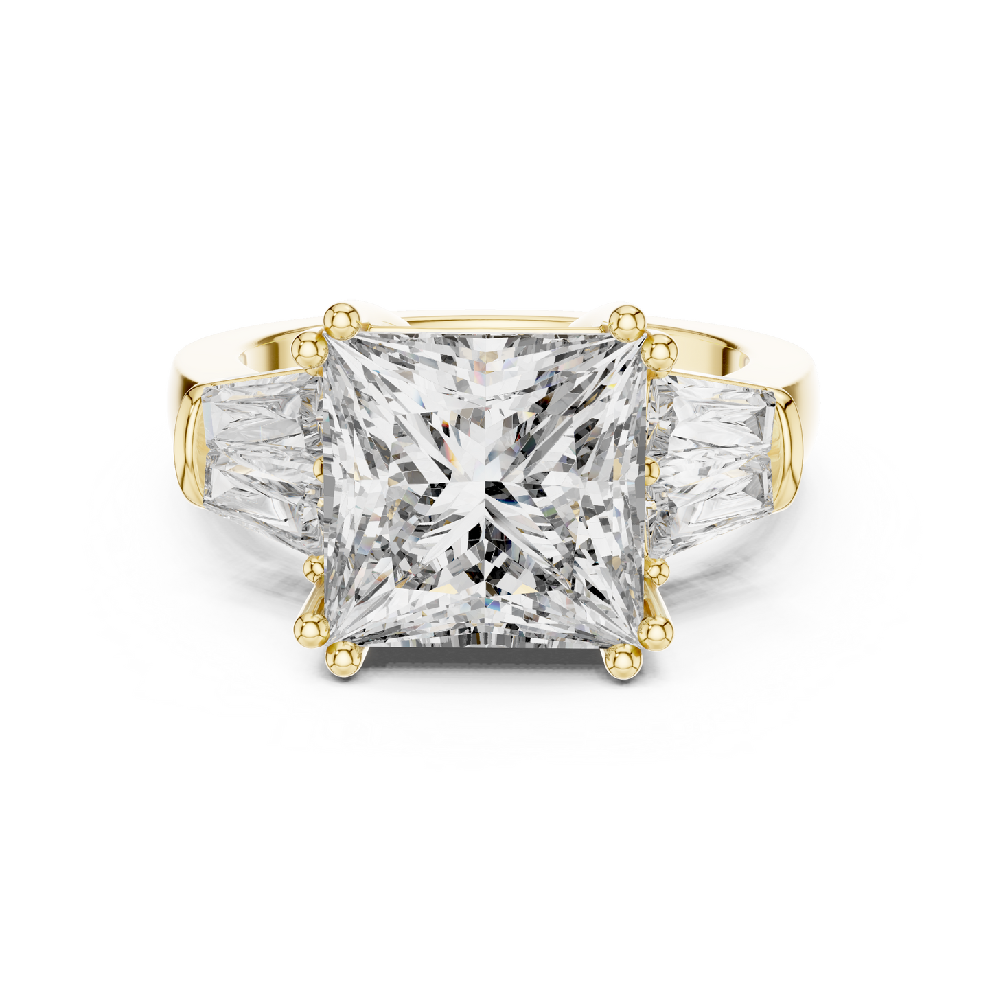 Princess Cut Three-Stone Engagement Ring with Trapezoid Accents