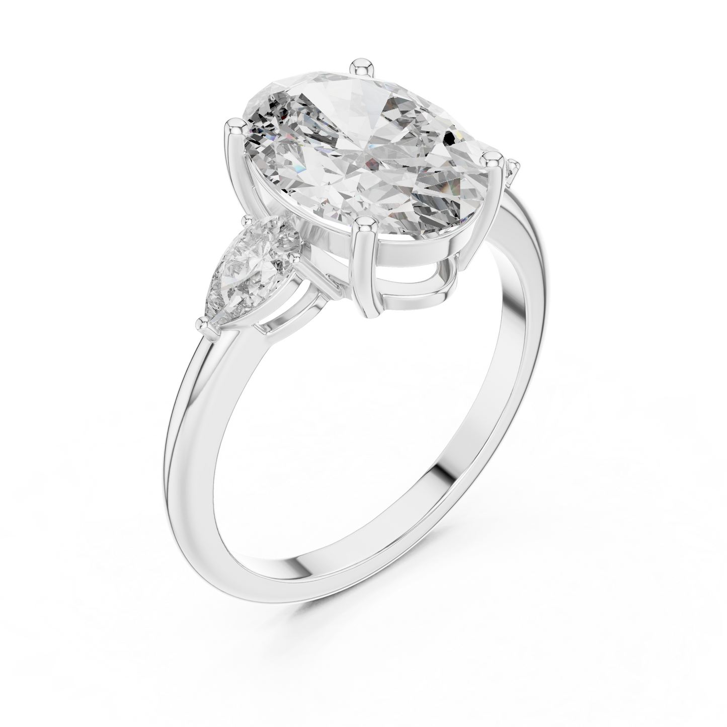Oval Cut Diamond Three-Stone Ring with Pear Side Stones