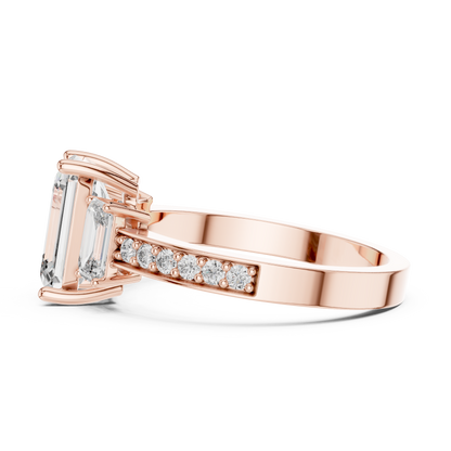 Emerald Cut Three-Stone Ring with Pave Band