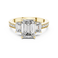 Emerald Cut Three-Stone Ring with Pave Band