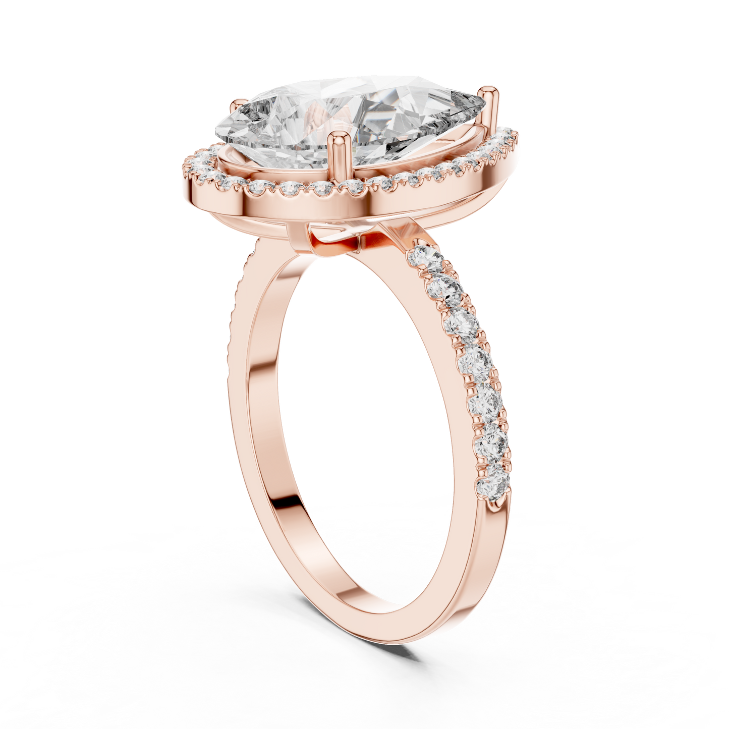 Pear-Cut Diamond Halo Engagement Ring with Pavé Band