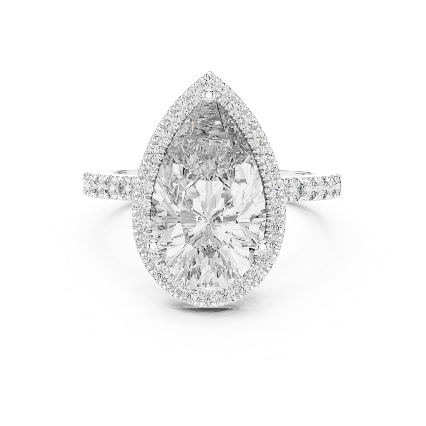 Pear-Cut Diamond Halo Engagement Ring with Pavé Band