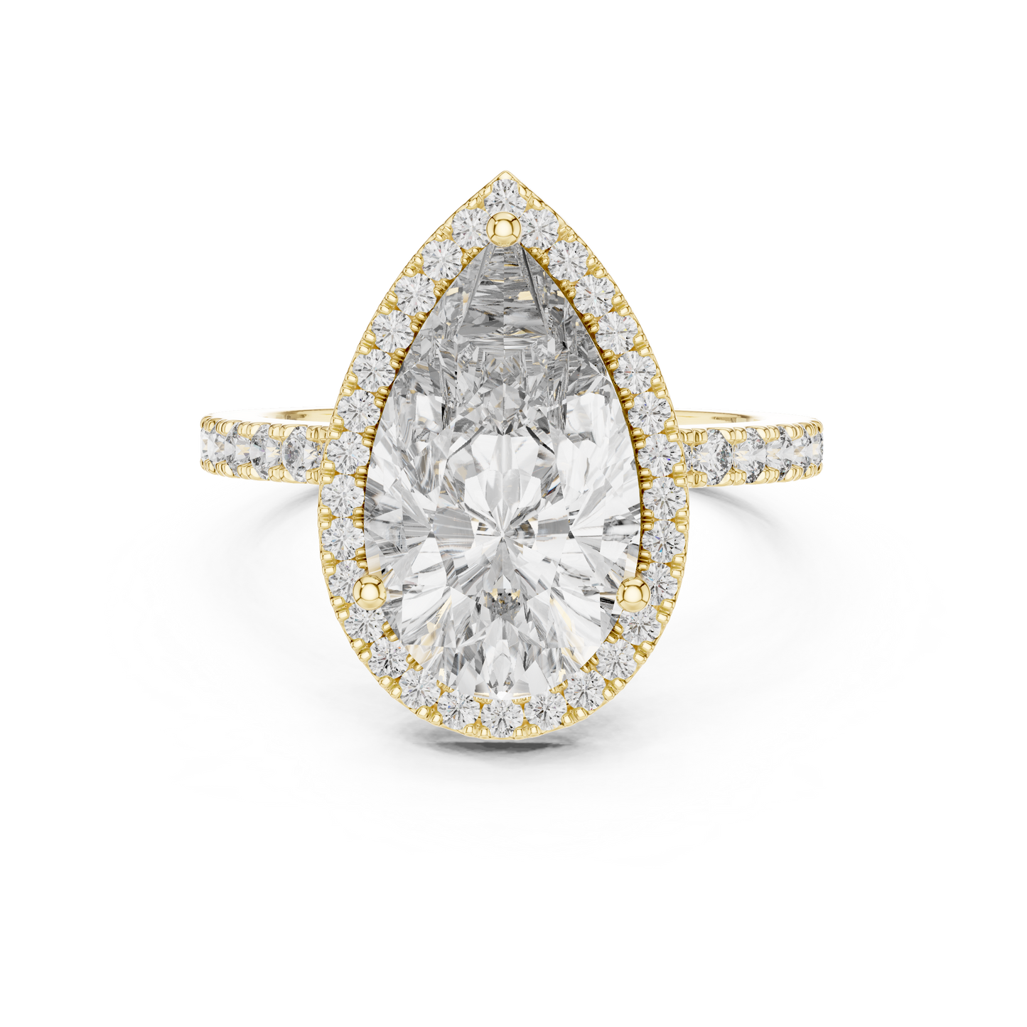 Pear-Cut Diamond Halo Engagement Ring with Pavé Band