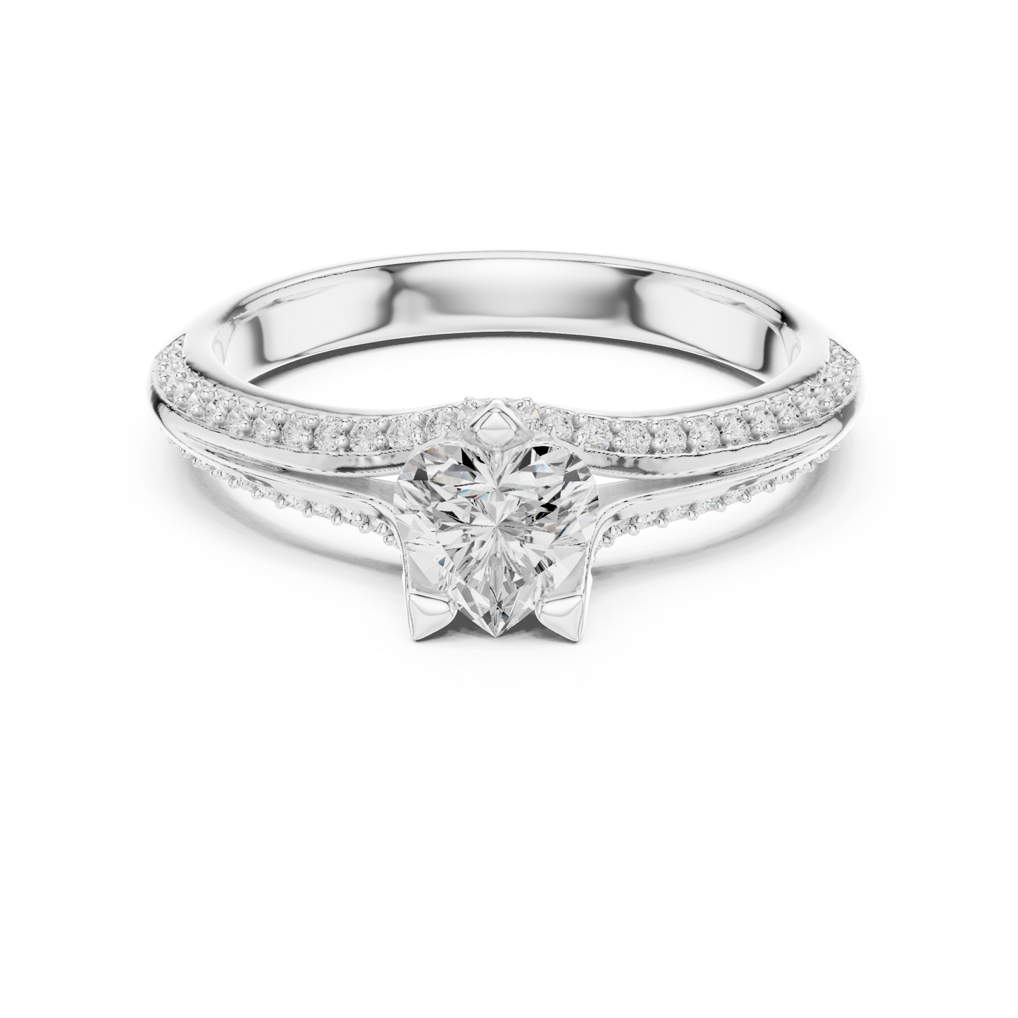 Heart-Cut Diamond Split-Shank Engagement Ring