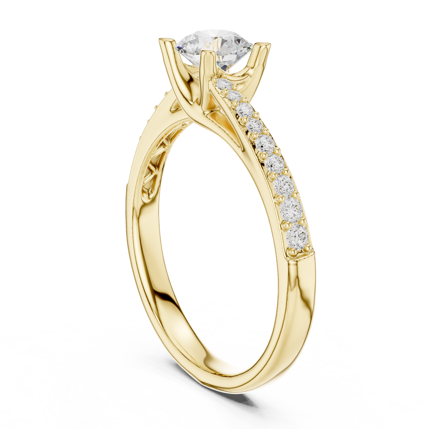 Round Brilliant Bypass Pavé Engagement Ring