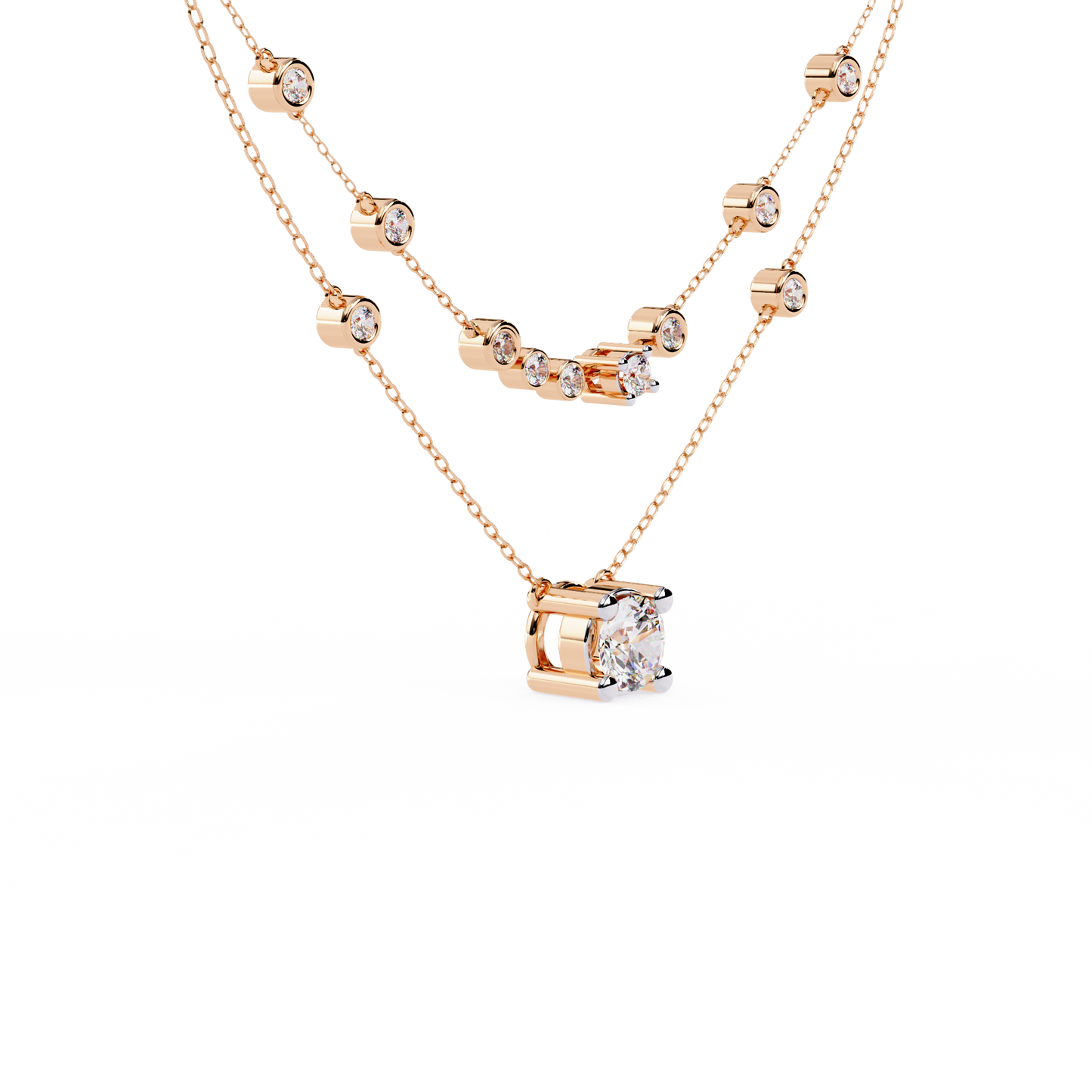 Golden Glow Dual Diamond Necklace Rose Gold
