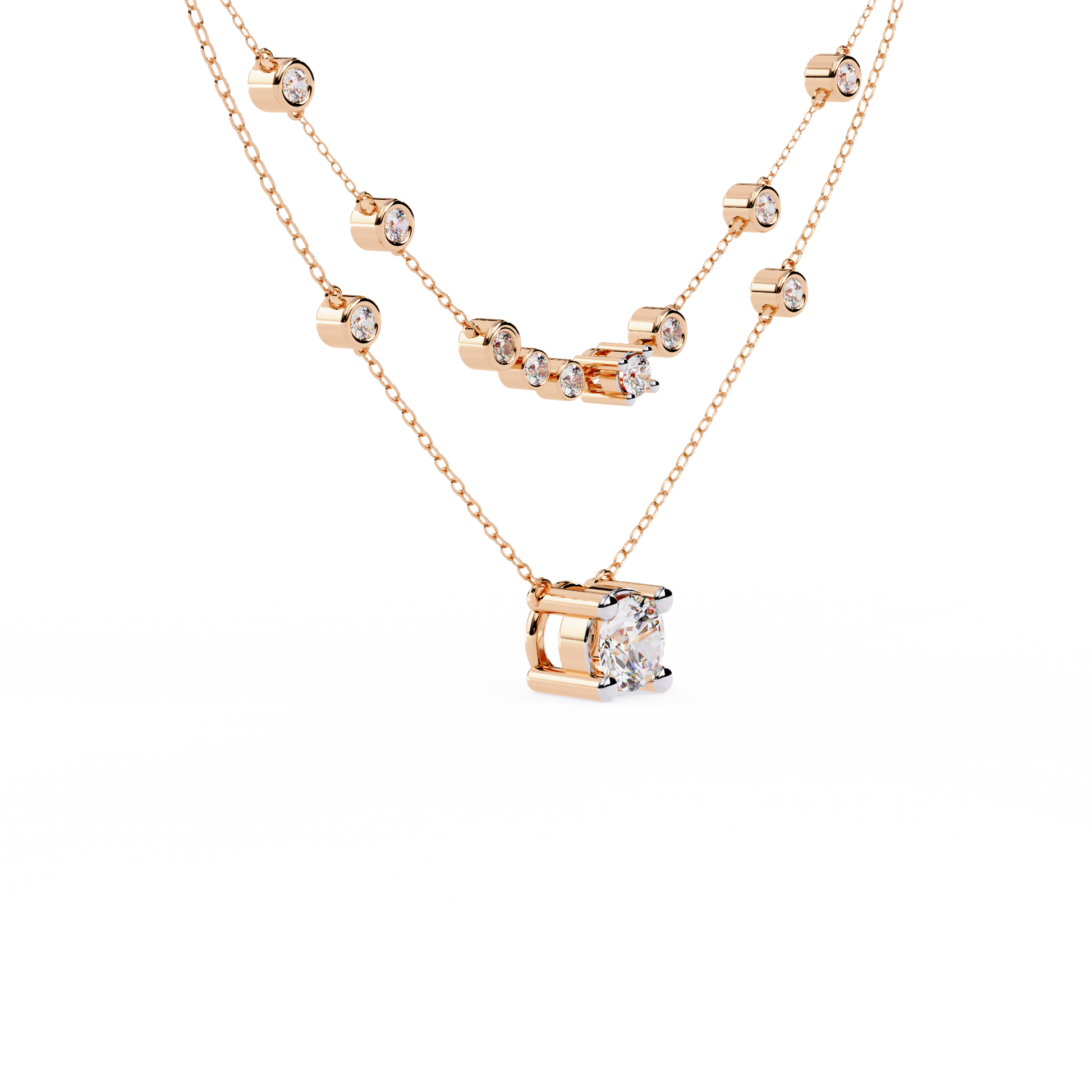 Golden Glow Dual Diamond Necklace Rose Gold