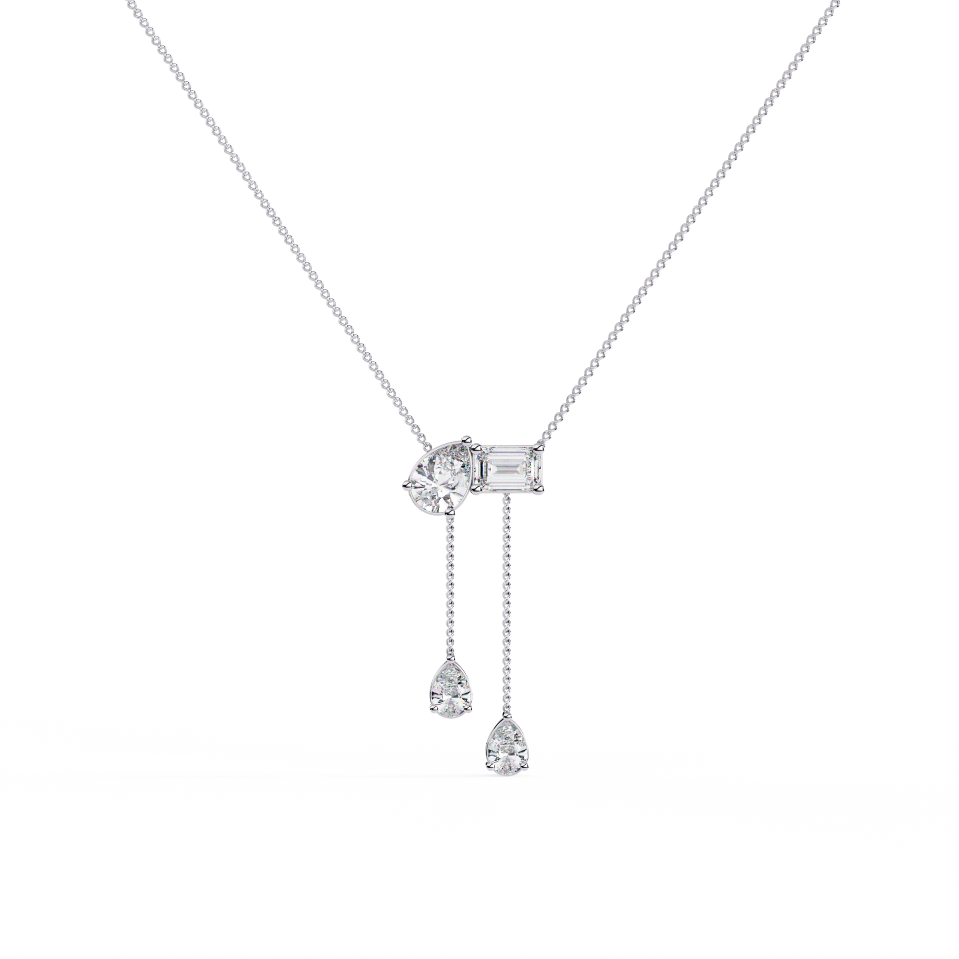 Diamond Cascade Drop Necklace White Gold
