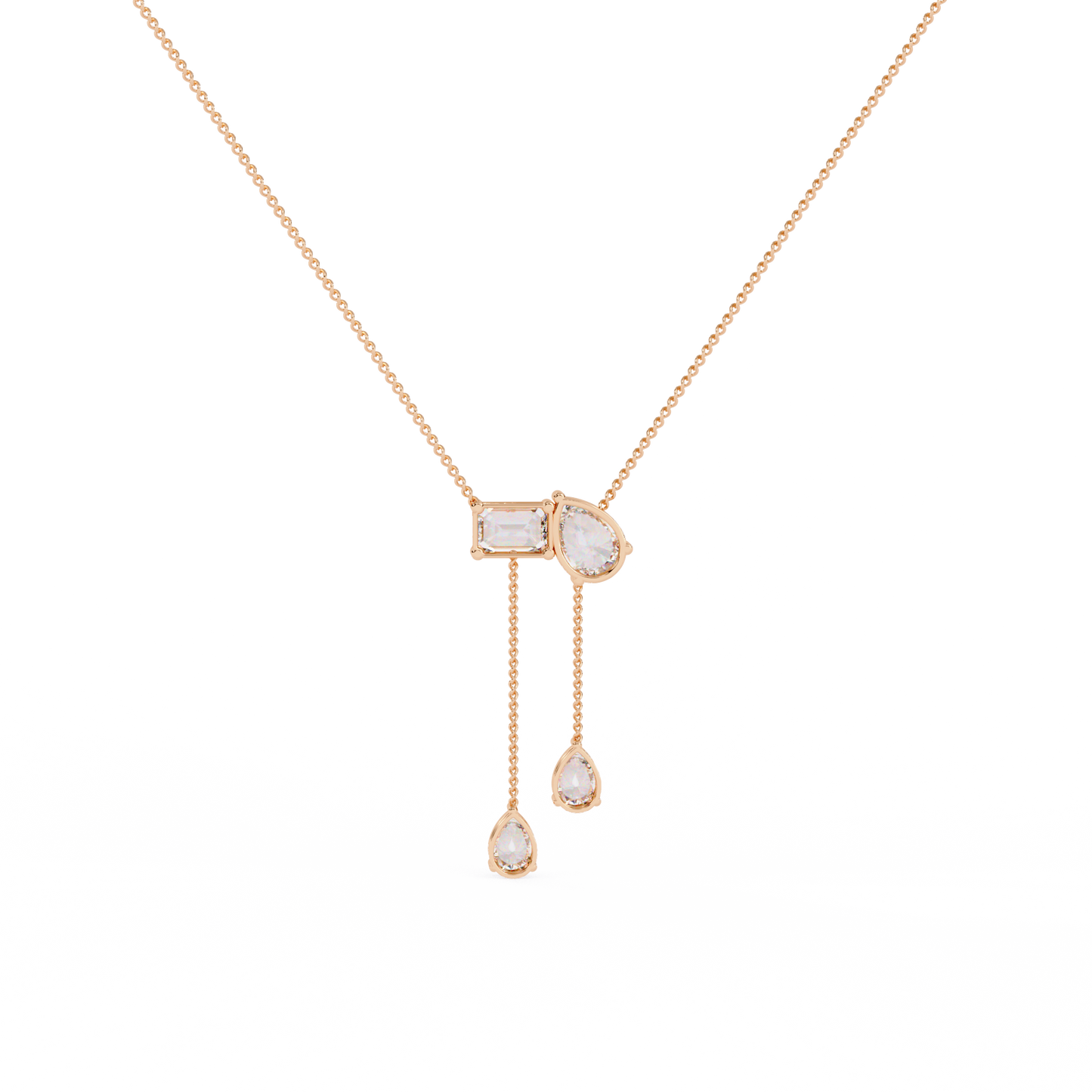 Diamond Cascade Drop Necklace Rose Gold