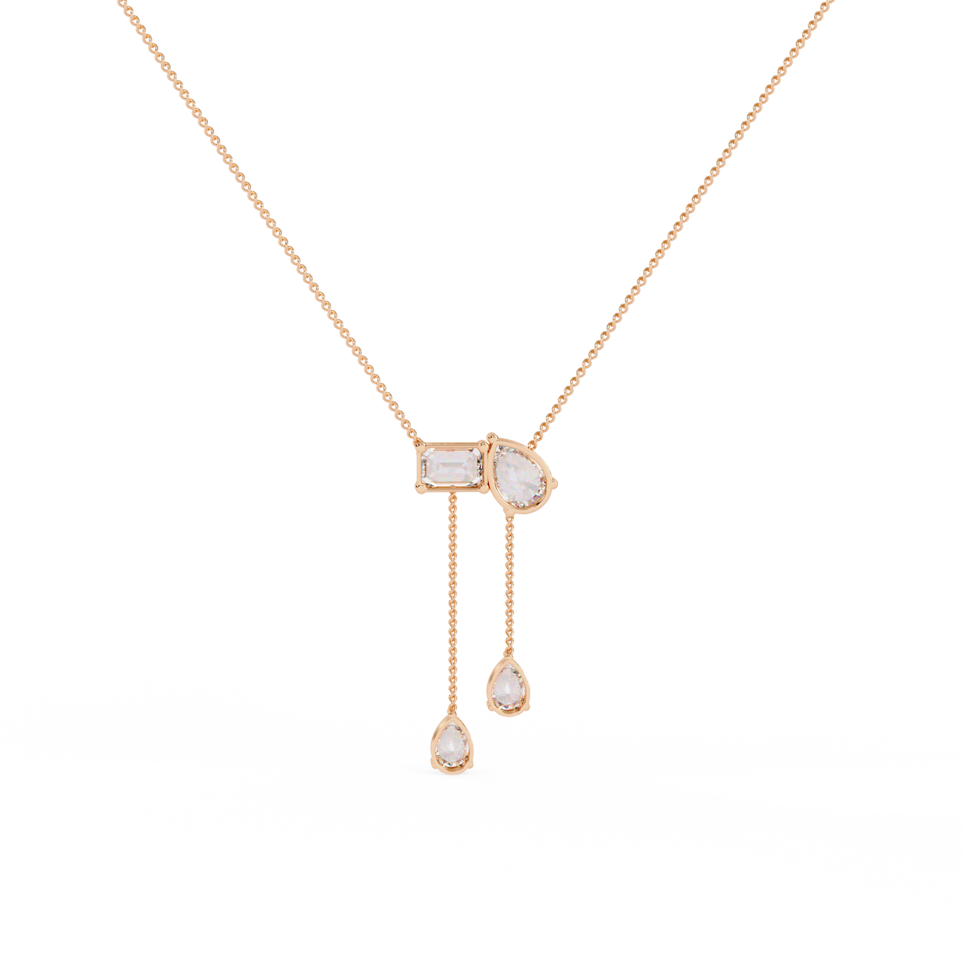 Diamond Cascade Drop Necklace Rose Gold