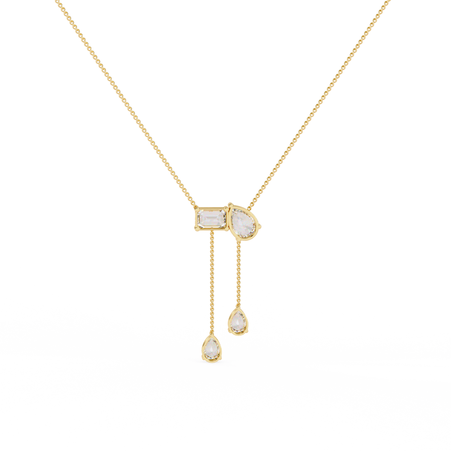 Diamond Cascade Drop Necklace Yellow Gold