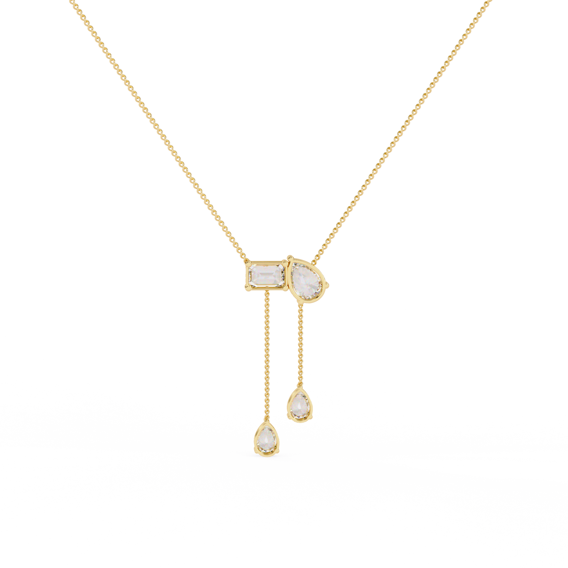 Diamond Cascade Drop Necklace Yellow Gold