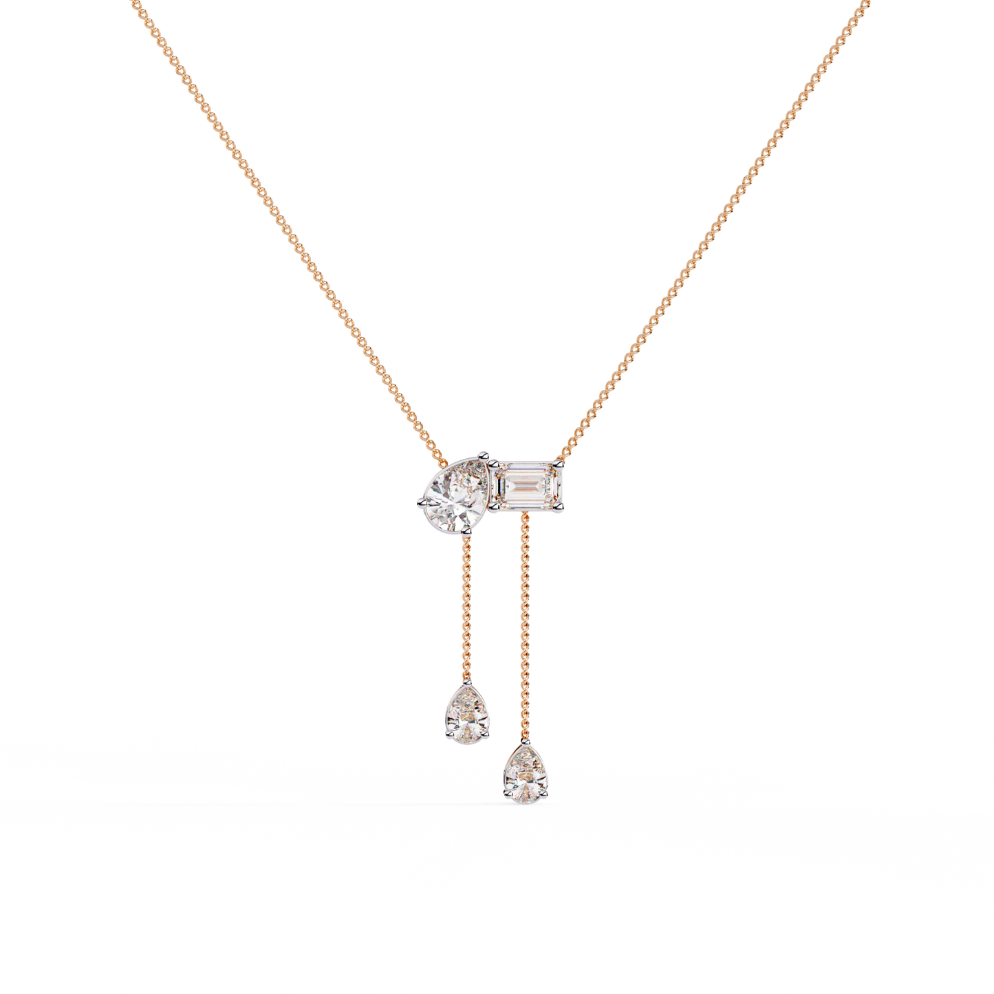 Diamond Cascade Drop Necklace Rose Gold