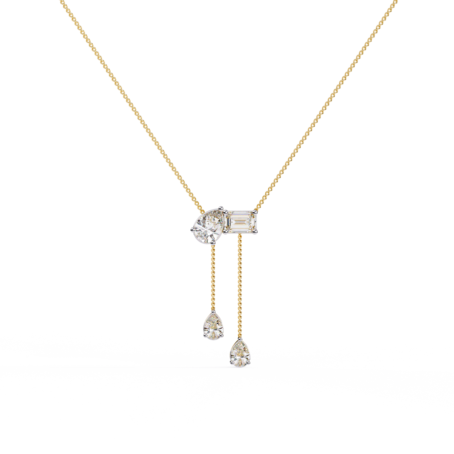 Diamond Cascade Drop Necklace Yellow Gold