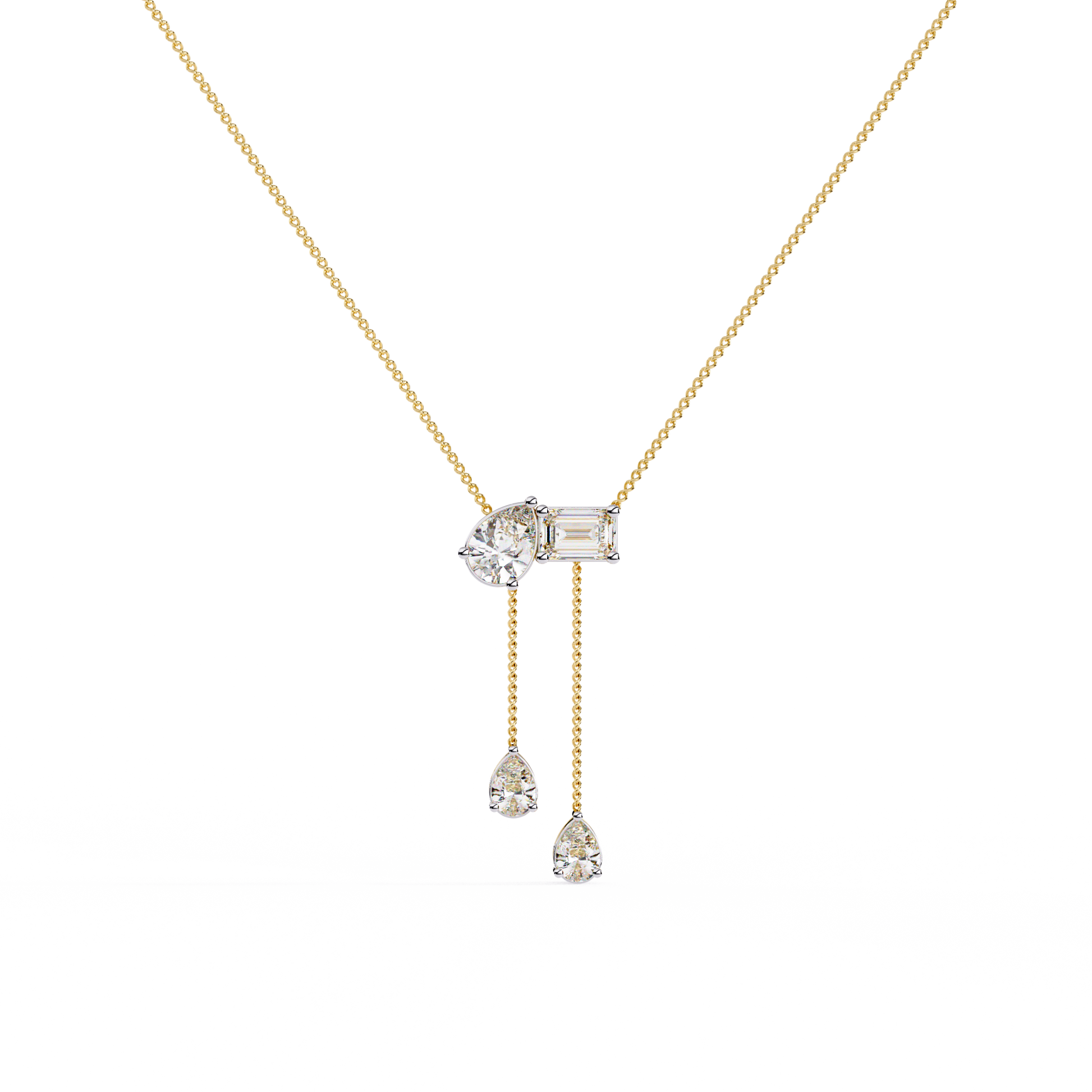 Diamond Cascade Drop Necklace Yellow Gold