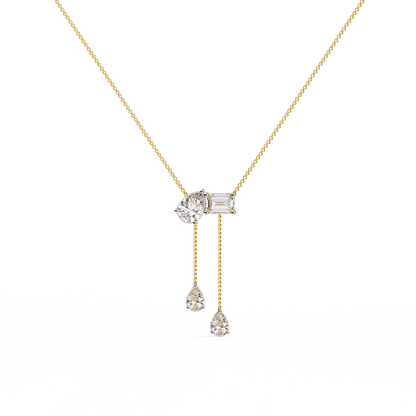 Diamond Cascade Drop Necklace Yellow Gold