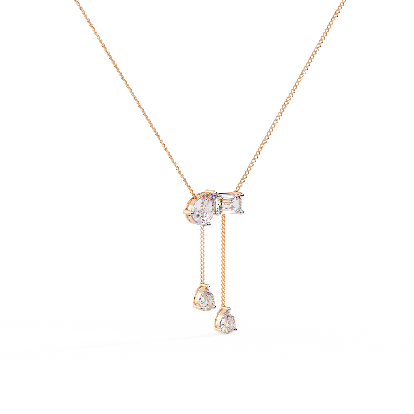 Diamond Cascade Drop Necklace Rose Gold