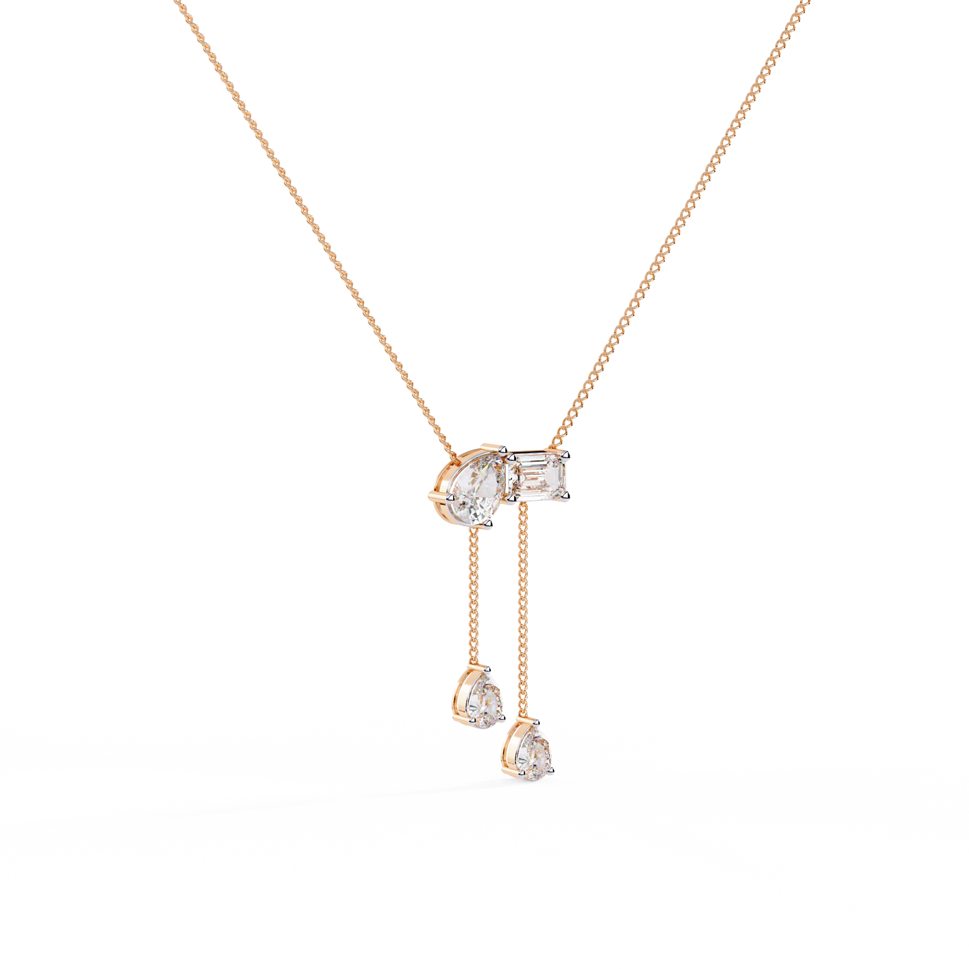 Diamond Cascade Drop Necklace Rose Gold